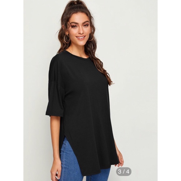 🎉 3/$20 👯♀️Host Pick⚡️Shein Drop Shoulder Slit Side Longline Tee - Picture 2 of 9
